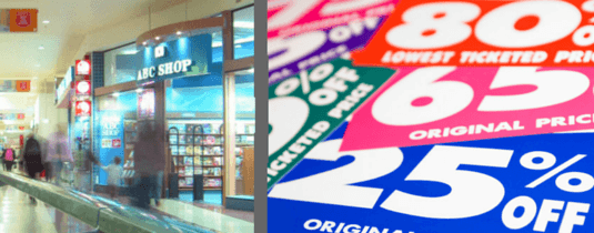 image of promotional labels and a retail outlet